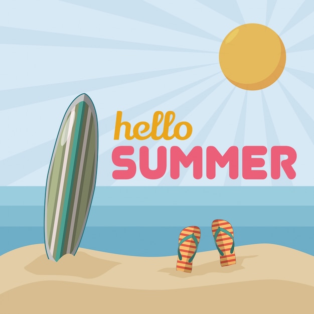 Ciao estate illustrazione vettoriale. Con Cute Summer Icon And Character