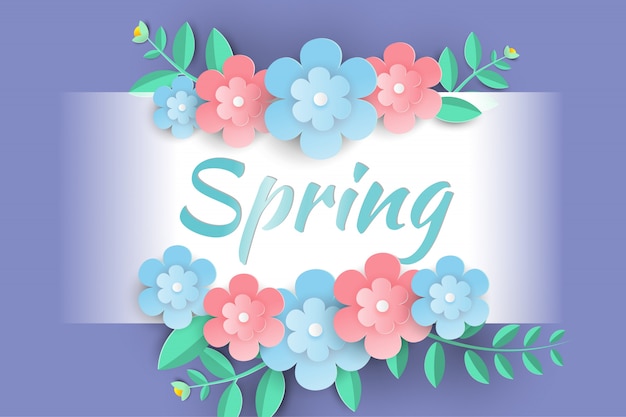 Ciao primavera vendita sfondo con bellissimi fiori di carta.