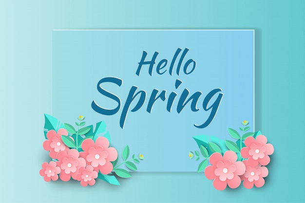 Ciao primavera vendita sfondo con bellissimi fiori di carta.