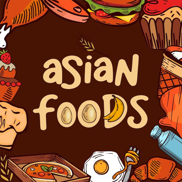 Cibi asiatici tradizionali, disegno vettoriale di cibo gustoso