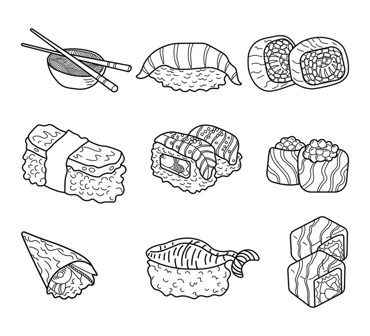 cibo giapponese set sushi pesce e gamberetti