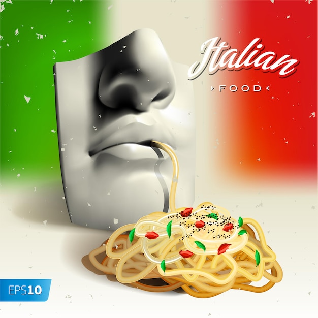 Cibo italiano David con illustrazione vettoriale di pasta