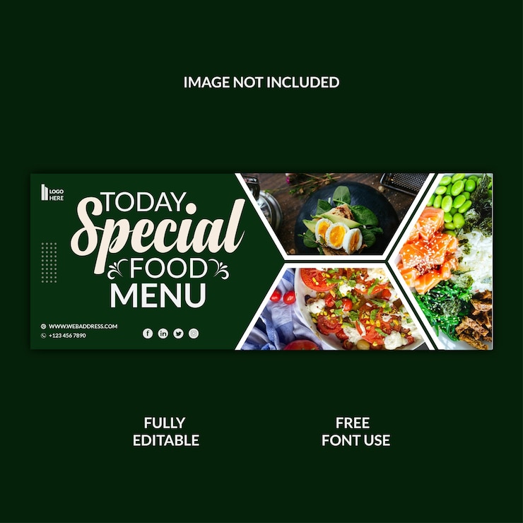 Vettore cibo menu social media facebook copertina banner template premium eps
