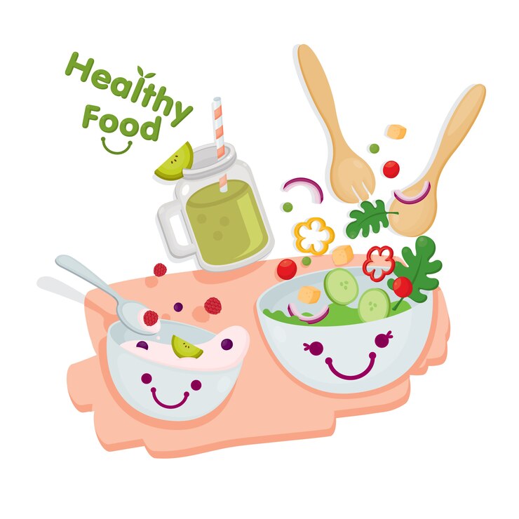 Cibo salutare. Simpatica insalata servita con yogurt e frullati di kiwi.