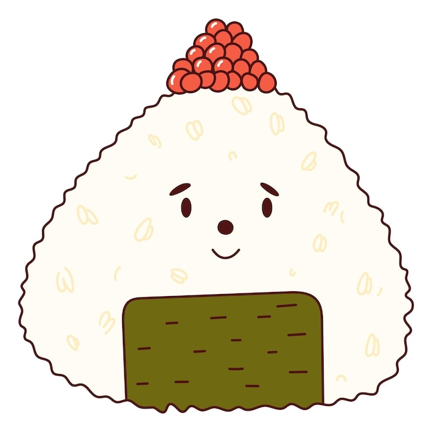 Cibo tradizionale giapponese Onigiri carino asiatico con faccia buffa Illistration vettoriale