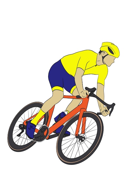 ciclismo vettoriale ciclista atleta che indossa occhiali da sole su bicicletta da strada colorazione silhouette disegno casco