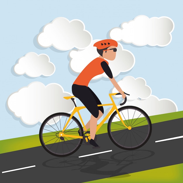 ciclista con l&#39;immagine di sfondo delle nuvole