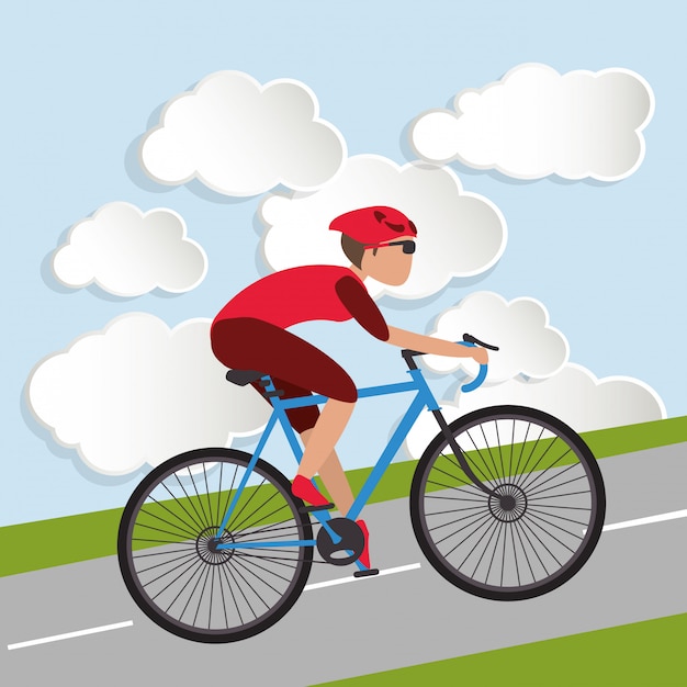ciclista con l&#39;immagine di sfondo delle nuvole
