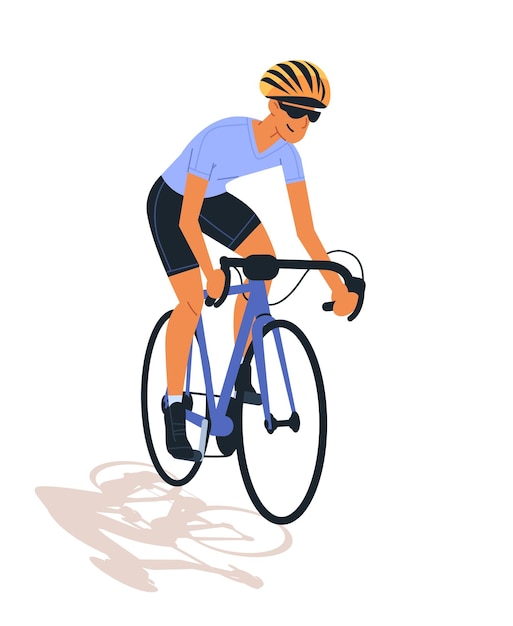 Ciclista in bicicletta da strada indossa casco e occhiali da sole tema sportivo in stile minimalista