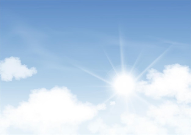Cielo blu con sole splendente e sfondo di nuvole altostratus, vettore Cielo di cartone animato con cirri, concetto tutto banner di orizzonte stagionale in una giornata di sole primavera ed estate al mattino. Illustratio di vettore