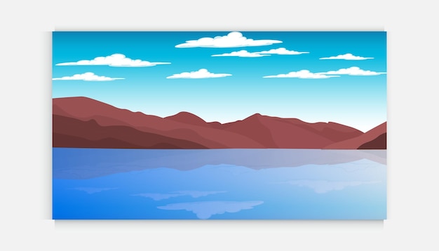 Cielo blu di montagna che riflette su un vettore di sfondo bellissimo paesaggio di acqua del lago, illustrazione