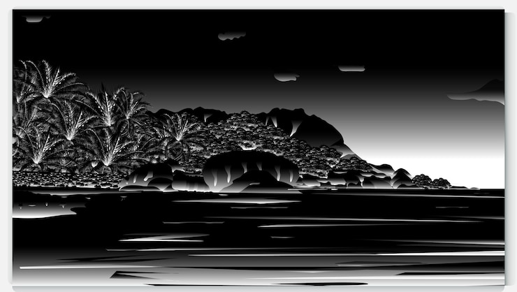 Vettore cielo blu di montagna che si riflette su un lago acqua bellissimo paesaggio sfondo illustrazione di progettazione vettoriale paesaggio illustrato con colline o montagne lago acqua sfondo blu natura