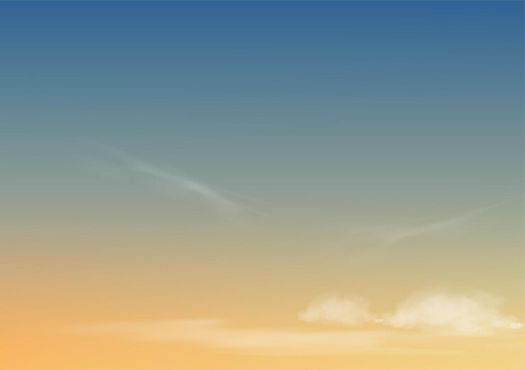 Vettore cielo mattutino con nuvole, scape orizzontale del cielo in colore blu e giallo.