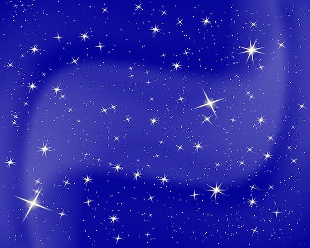 Cielo notturno con stelle e nuvole. Sparkle sfondo blu stellato.