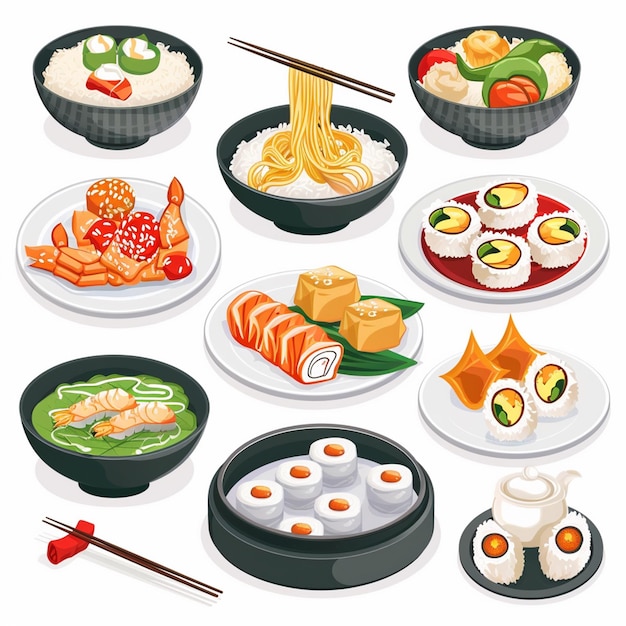 Cina cibo asiatico vettore illustrazione cinese cultura asiatica pasto sfondo tradizionale ori