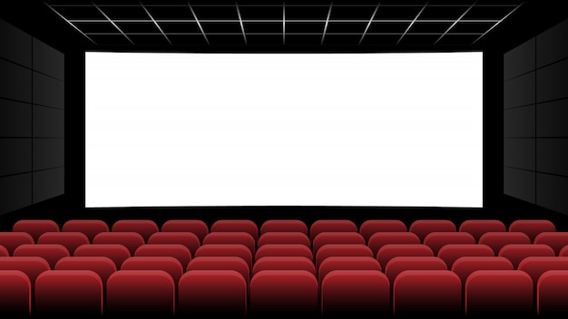 Cinema cinema con schermo bianco e sedile rosso