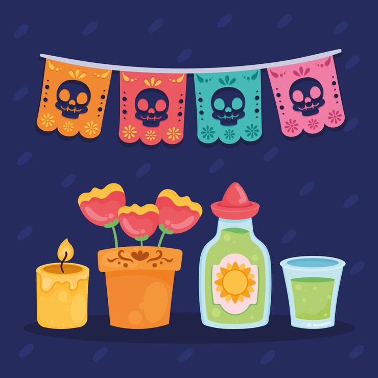 Vettore cinque icone dia de los muertos