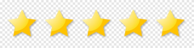 Cinque stelle. stella di vettore giallo oro isolato su sfondo trasparente. alto grado, tasso