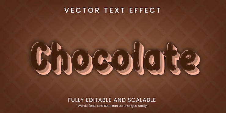 Vettore cioccolato effetto testo in stile 3d completamente modificabile con sfondo astratto