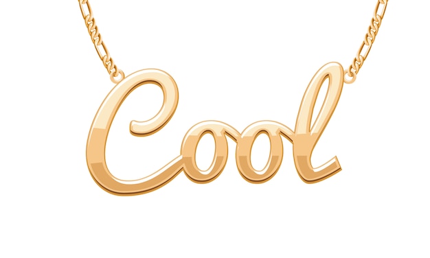Ciondolo parola COOL dorato su collana a catena. Gioielleria .