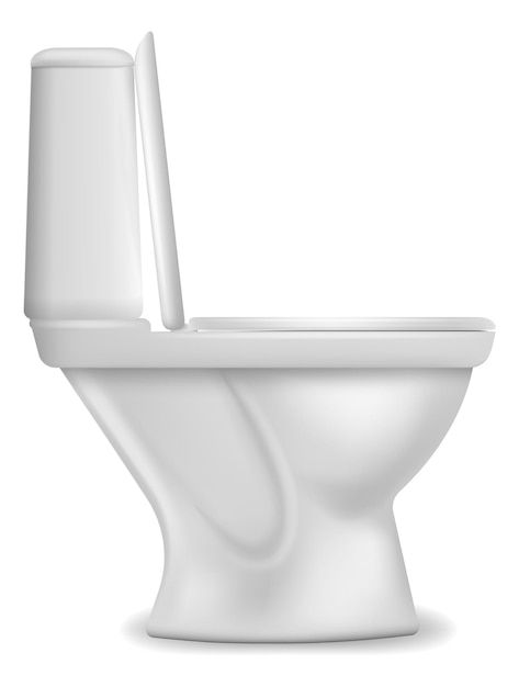 Ciotola del bagno realistica Oggetto bagno o wc padella di porcellana bianca ceramica vista laterale interno elegante bagno 3d singolo elemento guardaroba disegno modello vuoto illustrazione isolata vettoriale