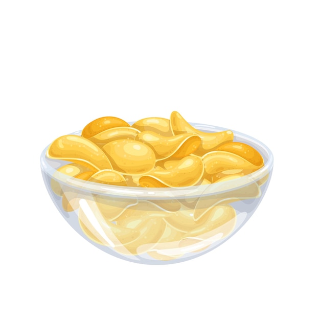 Ciotola di illustrazione di patatine fritte. Spuntino croccante, prodotto a base di patate.