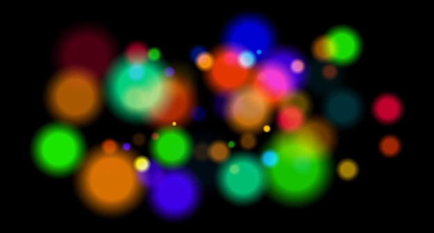 Circoli luminosi multicolori sullo sfondo scuro Forme morbide sfocate di varie dimensioni creano un'atmosfera festiva astratta