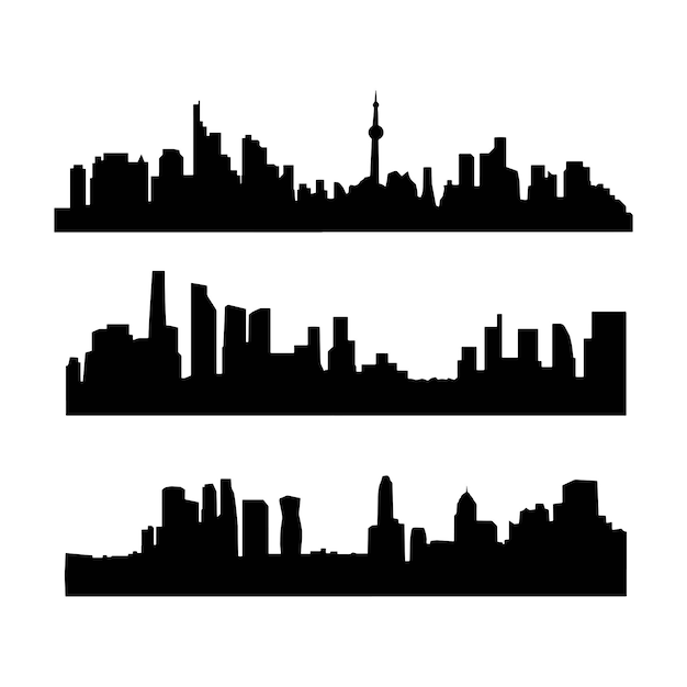 Città all'orizzonte edifici nel centro della città Vector silhouettes sfondo isolato