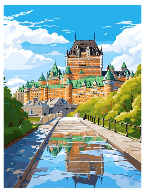 Città del Quebec Canada Vintage Travel Poster Souvenir Postcard Ritratto Pittura Illustrazione WPA