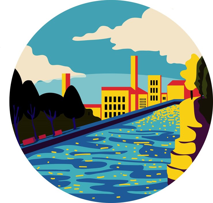 Vettore città paesaggio piatto illustrazione logo design sfondo