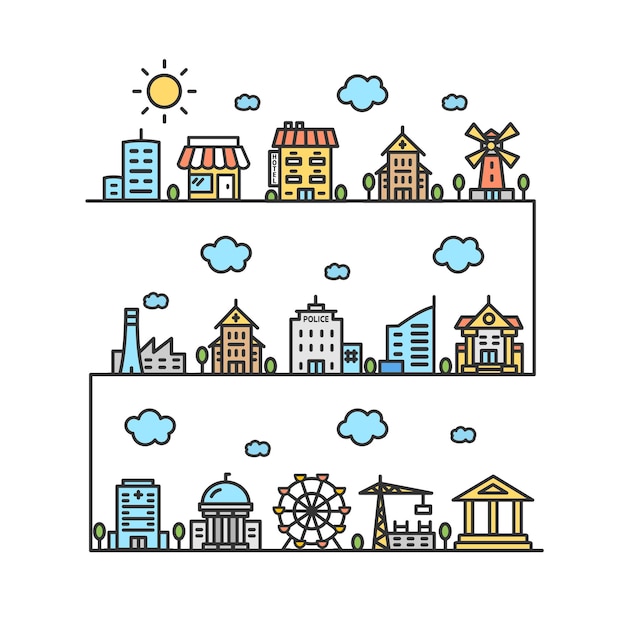 City Street House Building Outline Design Vector