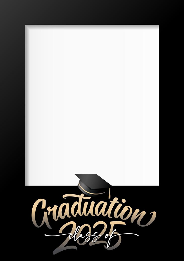 Vettore class of 2025 graduation photo frame 3d design con spazio di copia