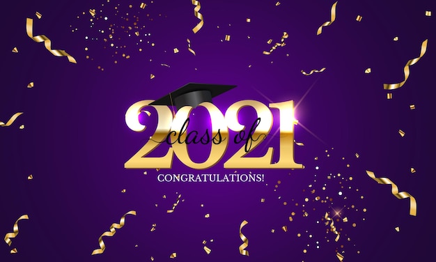 Classe di laurea del 2021 con cappello berretto da laurea e coriandoli