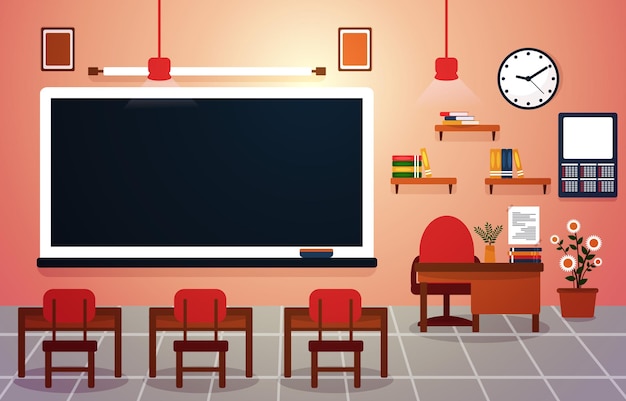 Classe Scuola Nessuno Aula Lavagna Tavolo Sedia Educazione Illustrazione