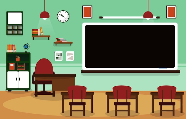 Classe Scuola Nessuno Aula Lavagna Tavolo Sedia Educazione Illustrazione
