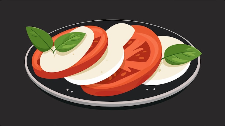 Vettore classica insalata italiana di caprese con pomodoro fresco e formaggio mozzarella
