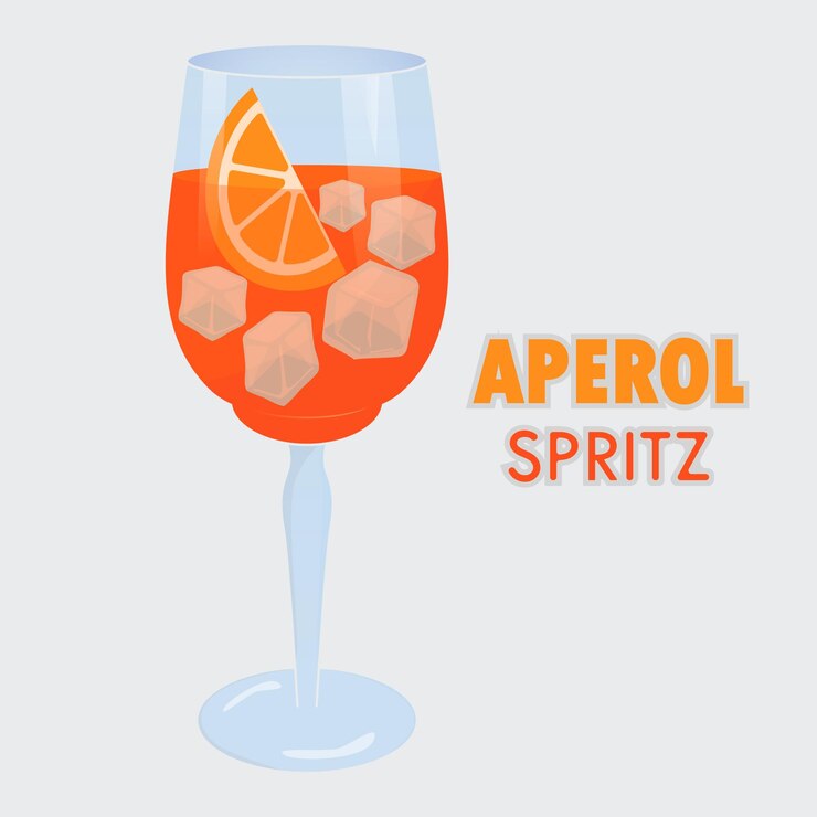Vettore classico aperol campari spritz cocktail in bicchiere con ghiaccio e fetta di arancia