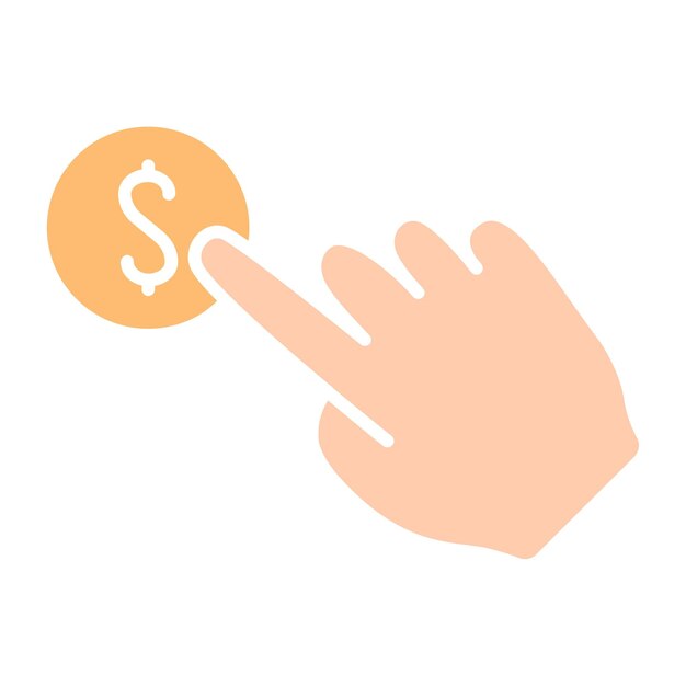 Clicca con la mano sull'icona della linea della moneta in dollari Moneta finanziaria Clicca sul pagamento Business Dollaro Moneta a mano Simbolo Commercio Transazione Ricchezza Economia Iconica di contanti Toccare online