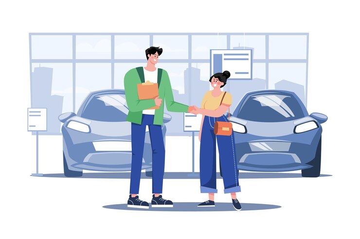 Vettore cliente di saluto del venditore del concessionario auto