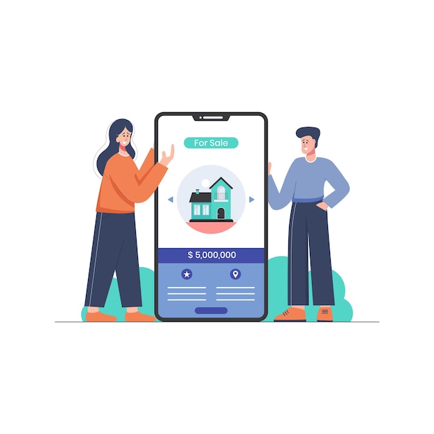 Clienti che visitano il sito di proprietà online per l'illustrazione del concetto di vendita di proprietà