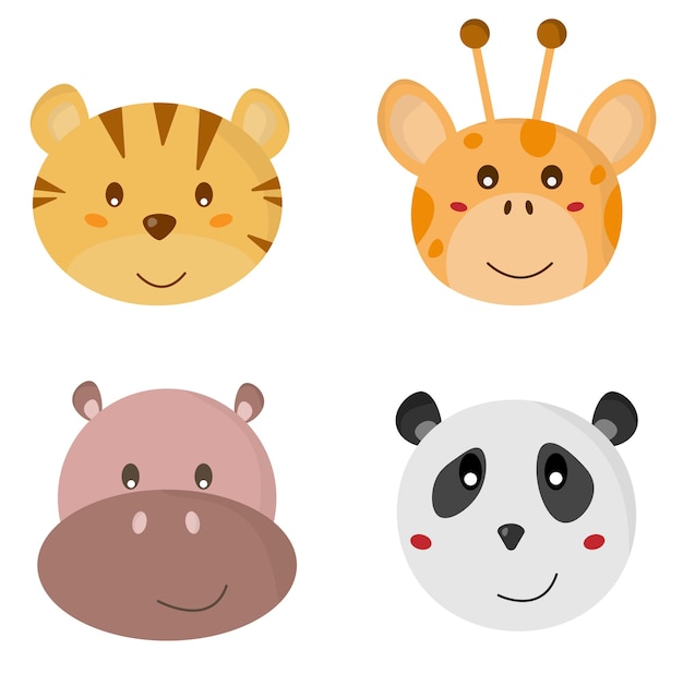 clipart animale testa di animale giraffa tigre ippopotamo panda isolato su sfondo bianco