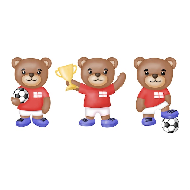 Clipart della squadra di calcio dell'Inghilterra dell'orso dell'acquerello.