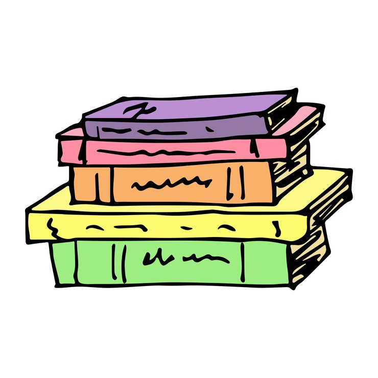 Vettore clipart di libri vettoriali illustrazione della scuola disegnata a mano per la stampa del logo dell'arredamento di web design