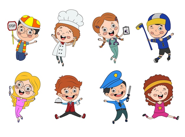 Clipart di personaggi in diverse uniformi di lavoro
