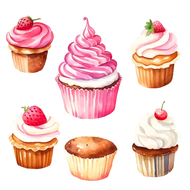 ClipArt di piccoli cupcakes dell'acquerello