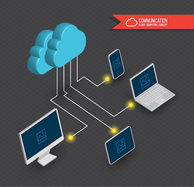 Cloud computing diagramma stile 3D. Illustrazione vettoriale