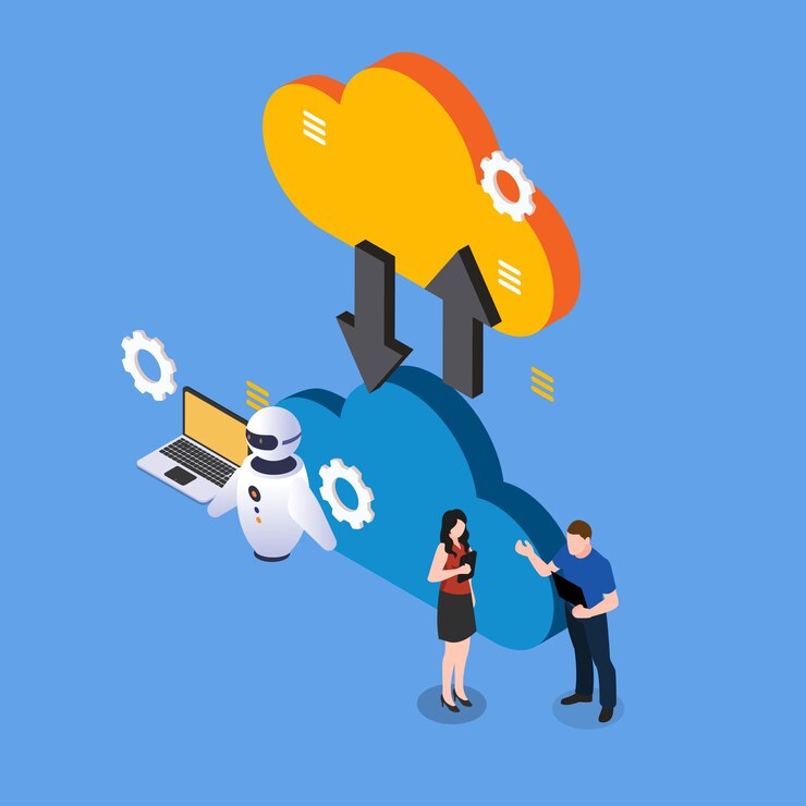 Vettore cloud computing robotico con ingegneri