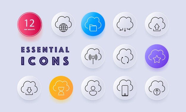Cloud computing set icon Cloud storage upload download network server backup sync data connection tecnologia digitale comunicazione infrastruttura di servizio di condivisione internet wireless