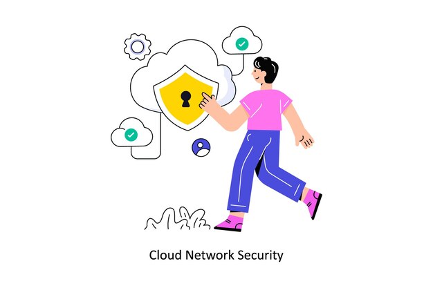 Cloud Network Security Flat Style Design Illustrazione vettoriale Illustrazione stock