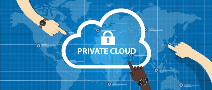 Vettore cloud privato all'interno di un'icona aziendale di archiviazione di dati sicura gestione manuale